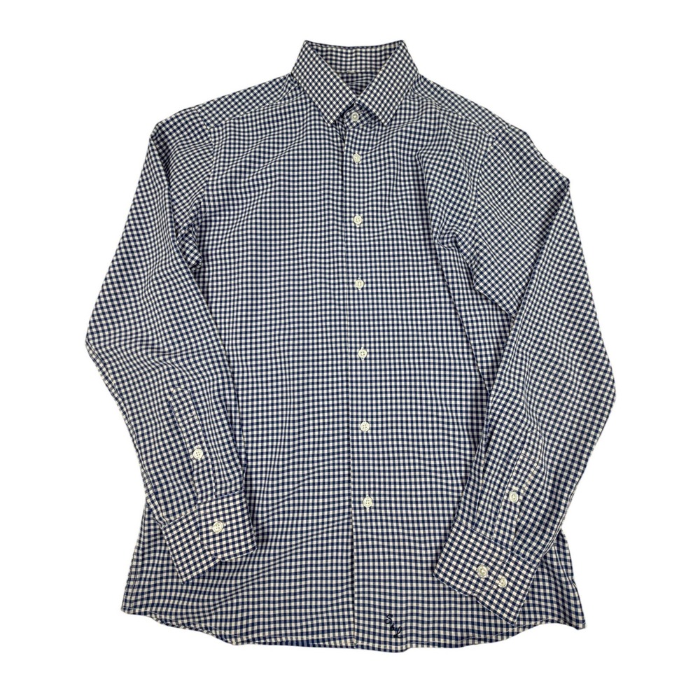 State & Liberty Men's Button Down Shirt Gingham Check Blue White Long Sleeve L